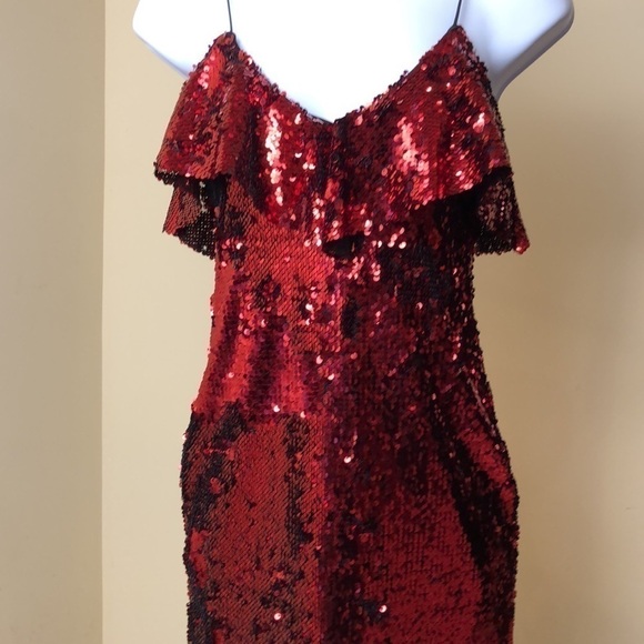 ZARA SEQUIN MINI DRESS RED SIZE XS - Picture 3 of 7